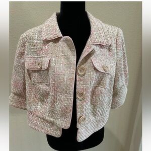 Lane Bryant Pink and Beige cropped tweed jacket